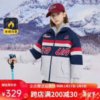 Kappa Kids卡帕冬装防风外套秋冬童装时尚中大童加棉保暖儿童外套 藏青色 120