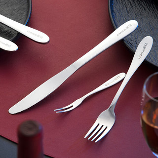 茶花欧式304不锈钢牛排刀叉切牛扒西餐餐具食品级刀叉套装水果叉 不锈钢#-西餐叉+刀（1套）
