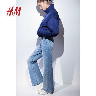 H&M女装棉服梭织立领短款时尚休闲外套1161620 深蓝色 155/80A