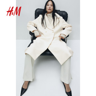 H&M HM女装毛呢外套2023年冬季新款宽松双排扣保暖中长款大衣1191792