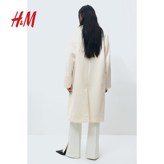 HM女装毛呢外套冬季宽松双排扣保暖中长款大衣1191792