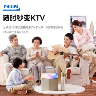 PHILIPS 飞利浦 TAS2519家庭k歌音响麦克风一体家用ktv套装话筒卡拉ok一体机唱歌户外蓝牙音箱 TAS2519双麦