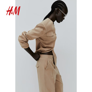 H&M2024春季女士裤腿烫折斜纹长裤1218395 米色 155/60A 32