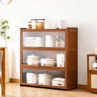 木马人餐边柜子储物柜厨房多层茶水边柜靠墙家用客厅酒柜置物架现代简约 【长虹翻门】茶色-三层100长