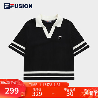 斐乐（FILA）FUSION潮牌女子短袖POLO衫运动休闲修身短袖T恤翻领女装上衣 深黑-BK 165/84A/M