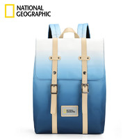 国家地理 双肩包男14英寸电脑包学生休闲书包大容量旅行背包女 蓝色渐变