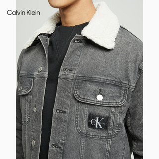 Calvin Klein  Jeans春秋男士休闲简约织布标铆钉扣绒领水洗牛仔外套ZM02033 1BZ-牛仔深灰 L