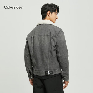 Calvin Klein  Jeans春秋男士休闲简约织布标铆钉扣绒领水洗牛仔外套ZM02033 1BZ-牛仔深灰 L