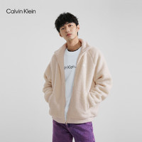 Calvin Klein  Jeans男士简约字母刺绣仿羊羔绒立领外套J324346 ACF-奶白色 M