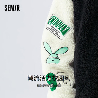 森马（Semir）外套男冬季撞色仿羊羔绒夹克校园风刺绣宽松上衣101722108205 黑色90001 M