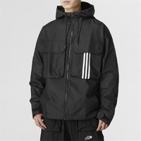 adidas NEO 连帽宽松夹克男上衣休闲舒适训练跑步梭织运动外套