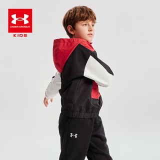 安德玛（Under Armour）红色男童外套春季连帽儿童外套梭织防风男大童外套拜年服童装 红色 170cm