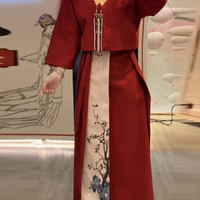 BTTKDL 秋冬新中式国风红色外套半身裙