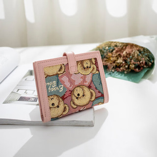 小熊依恋女士短款钱包多卡位零钱包超薄一体卡包可爱 群熊粉礼盒装
