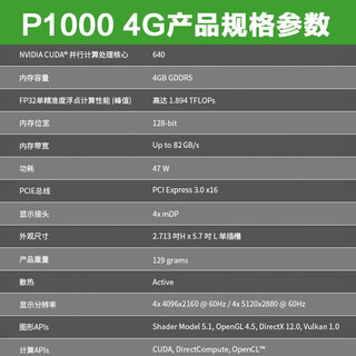 英伟达（NVIDIA）P1000 4G 多屏平面制图广告平面设计专业图形显卡 迷你ITX半高显卡刀卡 NVIDIA   P1000 4G工包 4G