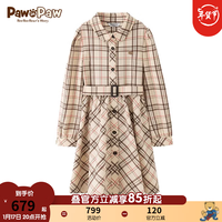 PawinPaw卡通小熊童装2024年春季女童格纹印花淑女风连衣裙 Beige米色/35 110