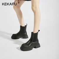 KEKAFU 珂卡芙 烟筒靴女2023春秋冬季新款厚底增高加绒短靴女切尔西靴