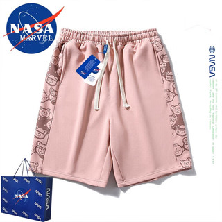 NASA MARVEL短裤男夏季五分裤中裤大码运动弹力宽松沙滩裤款 粉色 M M-（90斤-110斤）