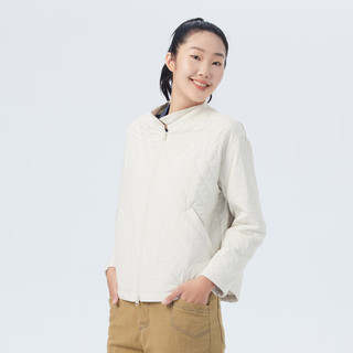 斯琴（siqin）女米白色小翻领拉链落肩休闲长袖薄棉服 BCDS00234 米白 L