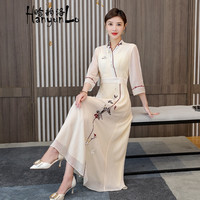 晗韵洛汉服改良旗袍连衣裙女夏中国风日常气质优雅显瘦刺绣中长款裙 图片色 XL