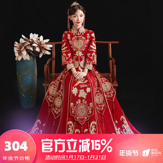 枝己（ZEIMSSMM） 秀禾服新娘2023中式婚纱结婚礼服古装旗袍龙凤褂婚礼服 803双袖款 L