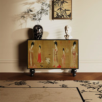 韵祺阁实木餐边柜家用酒柜卧室杂物收纳柜仕女图法式中古客厅玄关柜装饰 南美胡桃木 【支持尺寸】