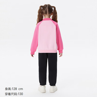 MQD童装女大童23冬插肩袖撞色卡通加绒半高领卫衣 粉红 150cm