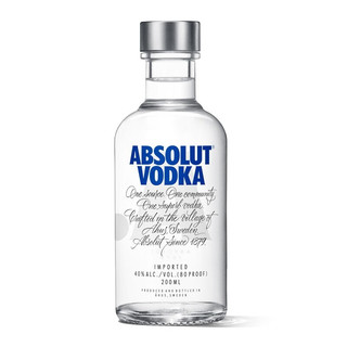 绝对伏特加（ABSOLUT VODKA）经典 原味 伏特加酒 瑞典洋酒鸡尾酒烈酒 原味 200mL 1瓶 绝对经典