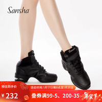 SANSHA 三沙 运动舞蹈鞋皮面气垫现代舞鞋高帮鞋广场舞鞋H52LPI黑37