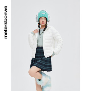 美特斯邦威羽绒服女冬季韩系短款连帽面包服宽松保暖外套 本白 160/M