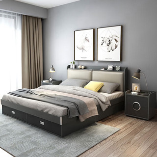 木月床北欧1.8米双人床简约高箱储物床卧室家具主卧婚床+R7M3乳胶床垫
