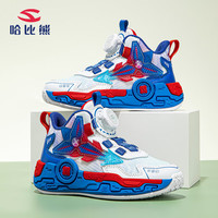 哈比熊(HOBIBEAR)童鞋儿童篮球鞋春秋男童跑鞋旋钮扣儿童实战鞋JD29S82白/宝蓝30码