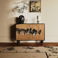 韵祺阁中古法式进门玄关装饰柜家用实木餐边柜多功能一体免安装酒柜边柜 新西兰松 尺寸:长115*宽40*高85cm