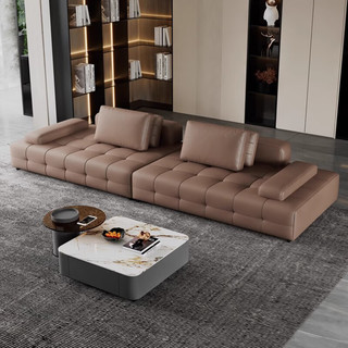 富繁意式极简真皮劳伦斯沙发头层牛皮组合客厅大户型直排模块转角沙发 组合3.92m+2.24m