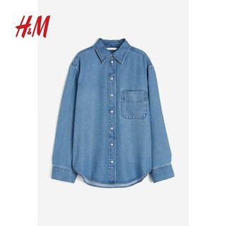 H&M2024年春季女装复古休闲宽松外穿莱赛尔牛仔衬衫1219062 浅牛仔蓝 165/96A M