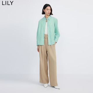 LILY2024春女装舒适全棉别致绣花复古条纹垂坠感通勤衬衫上衣 314青果绿 XL