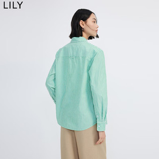 LILY2024春女装舒适全棉别致绣花复古条纹垂坠感通勤衬衫上衣 314青果绿 XL