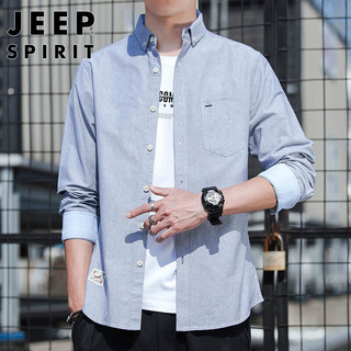  JEEP SPIRIT 衬衫男长袖衬衣男士宽松商务休闲外套男装 浅灰 XL