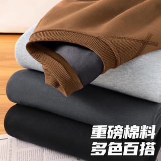 JEANSWEST LIFE 真维斯加绒卫衣男秋冬季加厚保暖外套三角设计重磅灰色圆领上衣 黑/纯色 L