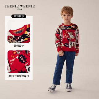 Teenie Weenie Kids小熊童装24早春男童卡通圆领提花长袖毛衣 红色 130cm