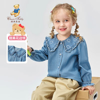 Classic Teddy精典泰迪童装女童衬衫儿童牛仔衬衣中小童纯棉上衣 牛仔蓝 120 