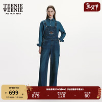 Teenie Weenie小熊女装2024早春休闲棉质牛仔裤背带裤女士长裤 深蓝色 170/L