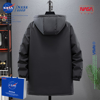 NASA GOOD男装冬季中长款羽绒服男款宽松大码男士保暖百搭休闲外套袄子 黑色 5XL