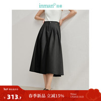 茵曼（INMAN）通勤高腰半身裙2024春季女装休闲显瘦遮胯百搭中长款伞裙 黑碳灰 L