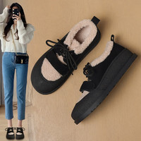 ZHR雪地靴女冬季魔术贴加绒加厚单鞋保暖羊羔毛美拉德毛毛棉鞋子 黑色 38