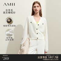 AMII2024春V领优雅复古香风毛织开衫女重工针织显瘦短款上衣 米白 160/84A/M