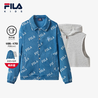 FILA 斐乐儿童童装2024春小童男童外套针织上衣马甲两件套 满印一-ZA 160