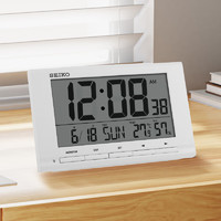 SEIKO日本精工时钟家用温湿度显示日历星期卧室电子多功能小闹钟 白色 电池