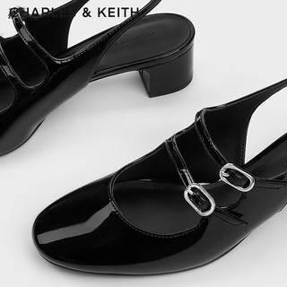 CHARLES&KEITH24春季漆皮玛丽珍粗跟包头凉鞋子女鞋女士CK1-60920370-1 Black Box黑色 36