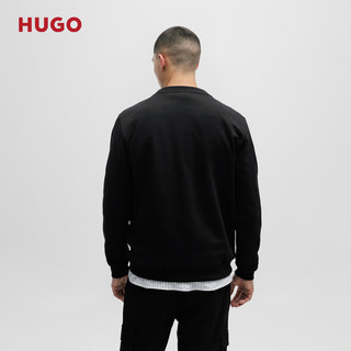 HUGO男士2024早春火焰徽标装饰棉质毛圈布卫衣 001-黑色 EU:XXL